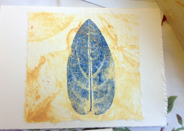 Coolagraph printed mulberry paper with printed leaf overlay/ Anne Belov